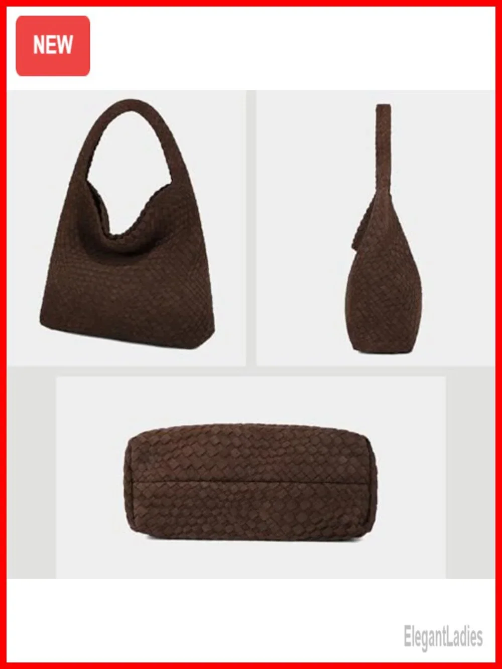 Vegan Leather Hobo Bag with Top Handle and Shoulder Strap Faux Suede Woven
